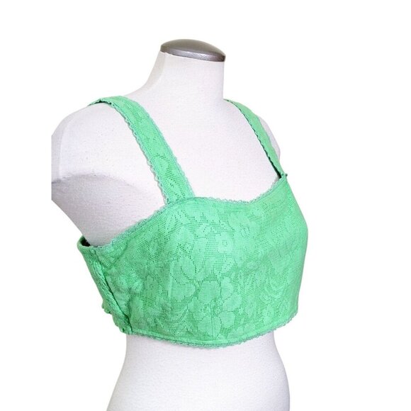 American Eagle Womens Super Cropped Tank Top Size XL Green Lace Overlay Smocked - Picture 4 of 8